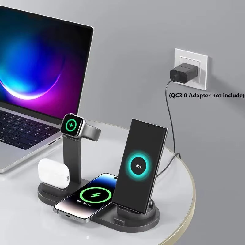 7 in 1 Wireless Charger Stand Pad for Iphone 15 14 13 12 11 X Apple Watch Airpods Desk Phone Chargers Fast Charging Dock Station