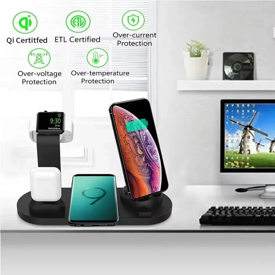 7 in 1 Wireless Charger Stand Pad for Iphone 15 14 13 12 11 X Apple Watch Airpods Desk Phone Chargers Fast Charging Dock Station