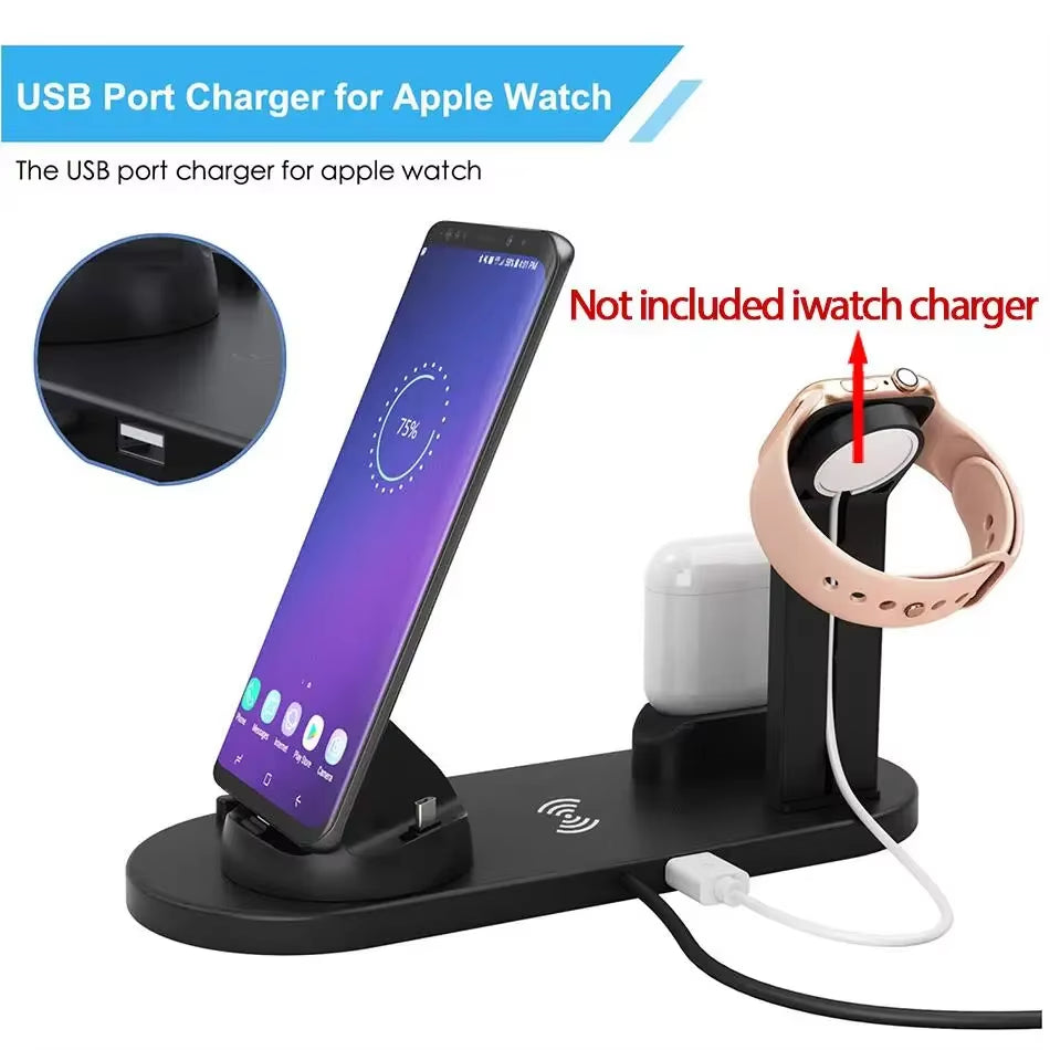 7 in 1 Wireless Charger Stand Pad for Iphone 15 14 13 12 11 X Apple Watch Airpods Desk Phone Chargers Fast Charging Dock Station